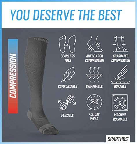 Спартос компресија чорапи пакет од 3 [големини големи/xl] - челик сива + планинска кафеава + кобалт сина