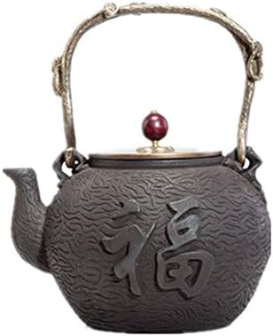 Чајник 1200ml леано железо чајник кинеска шема анти-скалд рачка рачно изработена рамна дно чај од чај од нечистено леано железо
