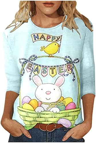 Кошули за жени смешни 3/4 ракав печатено зајаче маица пролетно лето зајак графички маички врв