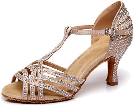 Minishion lationsенски латински салса Т-лента кристали модни сатенски чевли за социјален танц невестински сандали L404