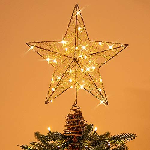 Рокиња Злато Елка Топер Ѕвезда Осветлена Дрво Ѕвезда Ѕвезда Ѕвезда За Новогодишна Елка, 10 Инчи Божиќна Ѕвезда Дрво Врвот со
