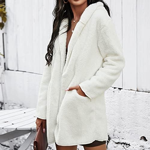 Narhbrg дами руно јакна палто за жени faux крзнени палто џебови надворешна облека Sherpa качулка преголем долг ракав топло топло