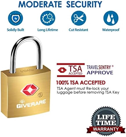 4 пакувања TSA одобрени брави за туристички багаж со клучеви, цврст месинг од бакар со таблички, мали брави за куфер, ранец,