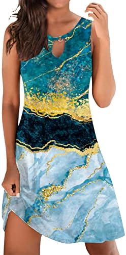 Дами Sundresses 2023 Блок во боја што одговара на летни фустани вратоврска боја тенок без ракав фустан со висок половината фустан