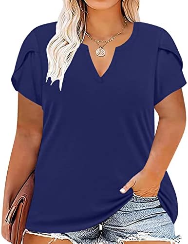 Луломи плус големина на врвови за жени за летни маички со ливчиња од летен лив