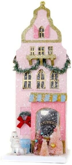 За продавница за пекари со бледо розова пекари со пудл Божиќно село продавница куќа Дома и градина