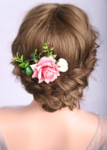Деферија розова со бела розова коса чешел за свадба, специјални прилики