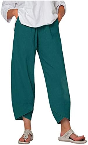 Малаидог Трендовски летни капри панталони за жени памучни постелнина лабава еластична половината широка нозе исечени дневни панталони
