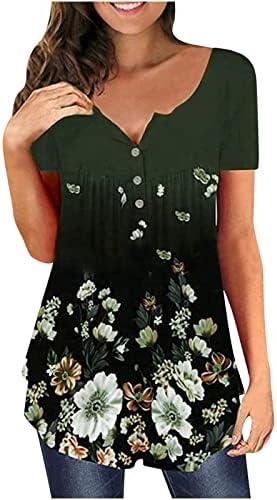 Девојки Бранч Топ Краток ракав Памук Длабок V врат Флорална графичка лабава лабава форма опуштена фит блуза кошула за жени еа