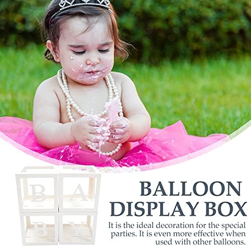 Среќно бело декор Транспарентни балон кутии DIY бебешки туш украси со 26 букви бебешка декоративна забава балон поставен за