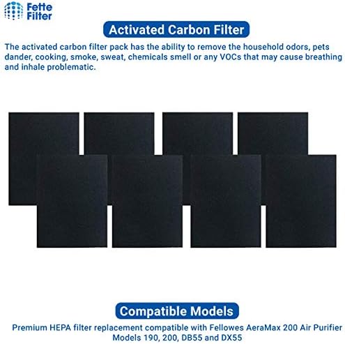 Fette Filter - 2 филтри за HEPA + 8 филтри за активирање на јаглерод за соработници Aeramax 200 Модел на прочистување на воздухот