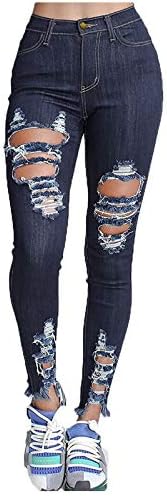 Foviguo Women'sенски обичен слабиот стрип на ладилни фармерки еластична половината тенок дечко фармерки тексас фармерки панталони