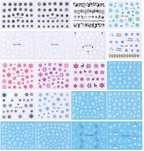 30 листови Божиќни нокти декорации за нокти за нокти, бели зимски снегулки налепници за нокти на вода, трансфер на фолија за