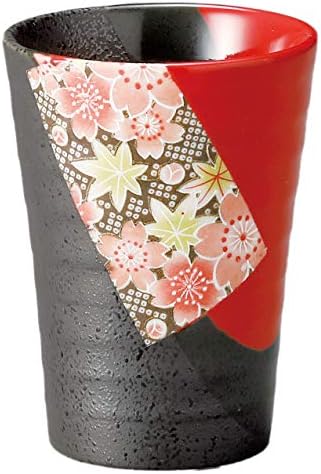 美濃 焼 Mino Ware 35309234 Shochu Glass, комерцијална употреба, направена во Јапонија, 3,3 x 4,3 инчи, 10,1 fl Oz, црна црвена