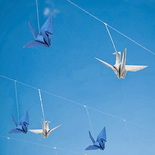 Craffancy 100 парчиња оригами хартиени кранови, сјајно сино лизгање рачно изработено склопено оригами хартиени кран низа венец