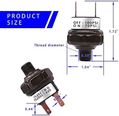 Прекинувач за притисок на воздухот Mankk 70-100 PSI Thread 1/8 NPT и прекинувач за притисок на воздухот 70-100 PSI Thread 1/4