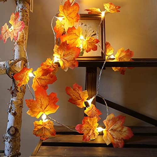 4 пакувања есенски украси за светла за жици од лисја, јавор остава венец батерија управувана на отворено за празник есенски