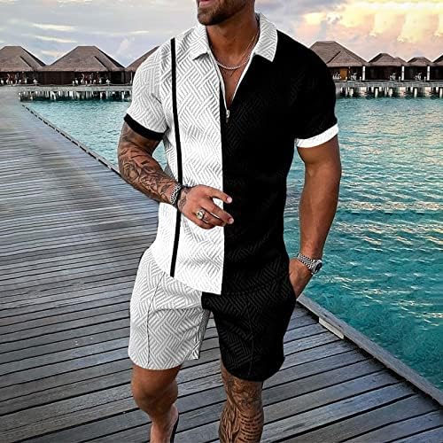 Мажи се костуми од 2 парчиња летни кратки сетови облеки Мода поло маица обични кратки ракави и шорцеви поставени 2 парчиња облека