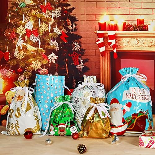 HRX пакет за празници за подароци за подароци со ознаки, 30 парчиња Божиќен фолија за завиткување на вреќи за завиткување торбички