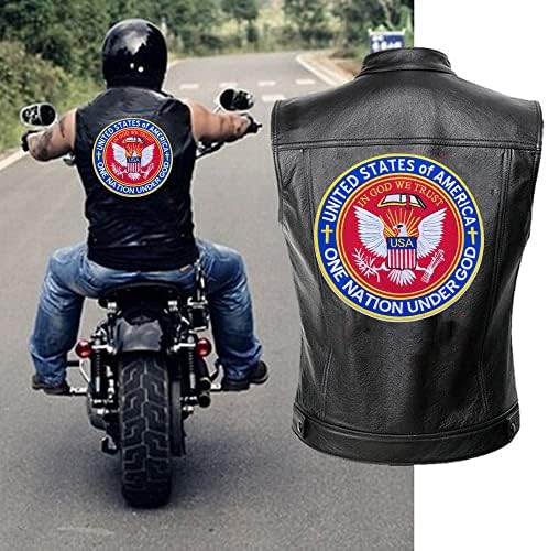 Една нација под ветеранот на ветеранот на Бога, поставени црвени и црни за ветерани велосипедисти моторцикл јакна или елек 1