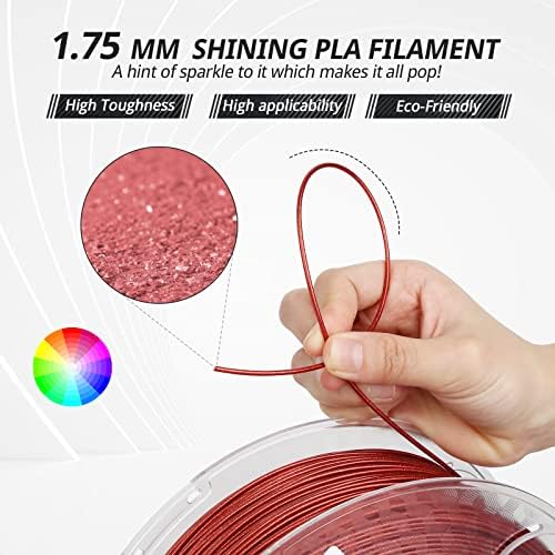 Амолен сјаен 3D печатач PLA филамент, Sparkle PLA FILAMENT 1.75mm Shining Glitter 3D Pla Filament PLA за повеќето 3D печатач на FDM, димензионална точност +/- 0.02mm, 1 кг лажица, галаксиска црвена