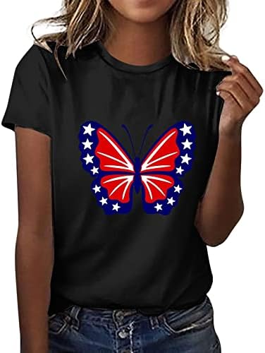 Патриотски кошули за жени во САД знаме летен краток ракав О вратот од кошула ленти од вратоврска за време