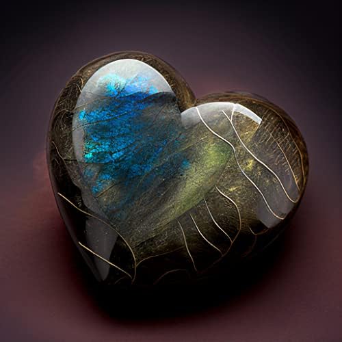 Сигмнтун полиран лабрадорит камен срце од Мадагаскар, 1,5-2 инчи - А+ одделение сино блиц за декорација, заздравување и подарок