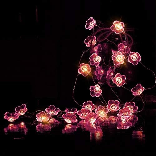 Розови цреша цветни светла 3Д цвет 10ft 30 LED диоди светла батерија напојувана со 8 режими, далечински управувач водоотпорна