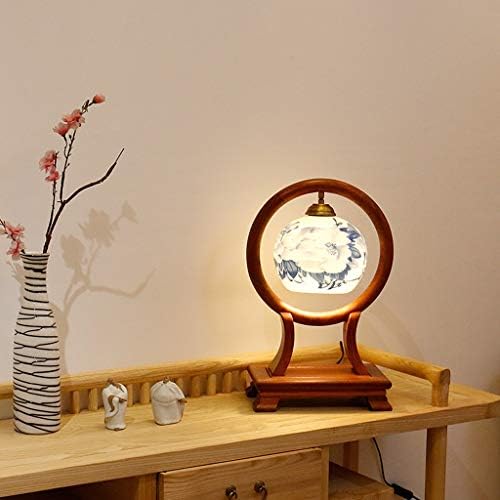Zhyh Redwood Ретро кинеска маса за лампи за дневна соба Спална соба топло креветчето цврсто дрво класично керамички кинески