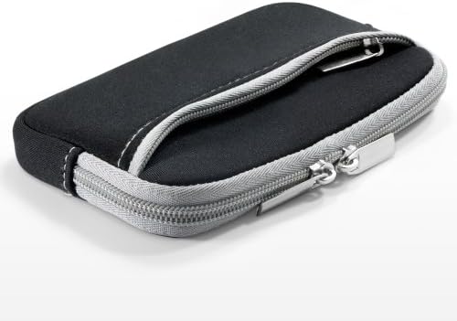 Boxwave Case Компатибилен со Apple iPhone 14 - Softsuit со џеб, мека торбичка Неопрена покриена ракав Зипер џеб за Apple iPhone 14 - Jet Black со сива трим