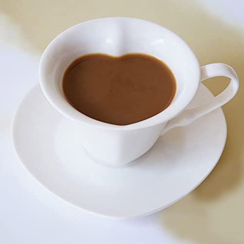 Mozacona бела керамичка срцева форма кафе кригла со чаша со сет со чинија, 100 ml
