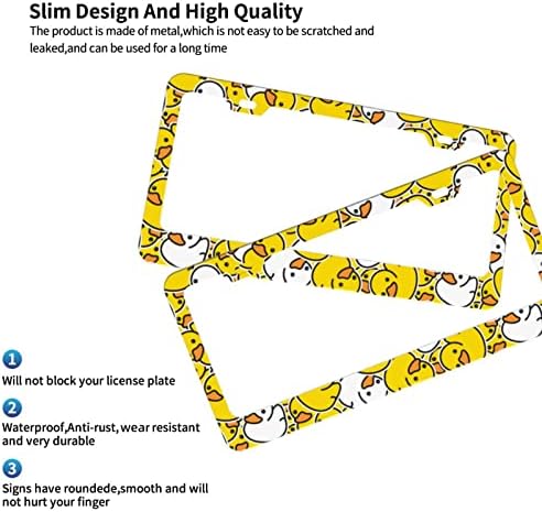 Dujiea 2 парчиња жолти цртани филмови Алуминиумска метална табличка рамка со капаци за завртки, 2 дупки со регистарски таблички,