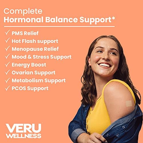 ВЕРУ Велнес Хормонална биланс лепенка за жени се натпреваруваат со пакет - Myo -inositol & D -Chiro, Ashwagandha, B12 Energy - Олеснување на ПМС, Менсрулна поддршка, стрес на расположение