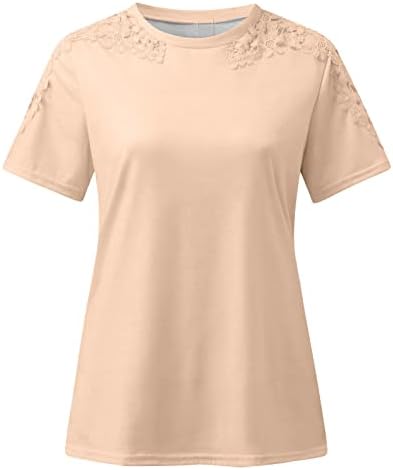 Women'sенски плус големина блузи Елегантни чипка туники кошули со кратки ракави за работа на врвови на екипажот на вратот Основни маички облечени обични блузи