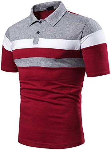 Beuu Mens Golf кошули во боја блок крпеница со кратки ракави тенис врвови лето тенок фит бизнис обична кошула
