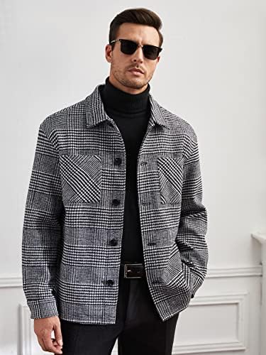 Ninq јакни за мажи - мажите карирани печати џеб закрпен палто